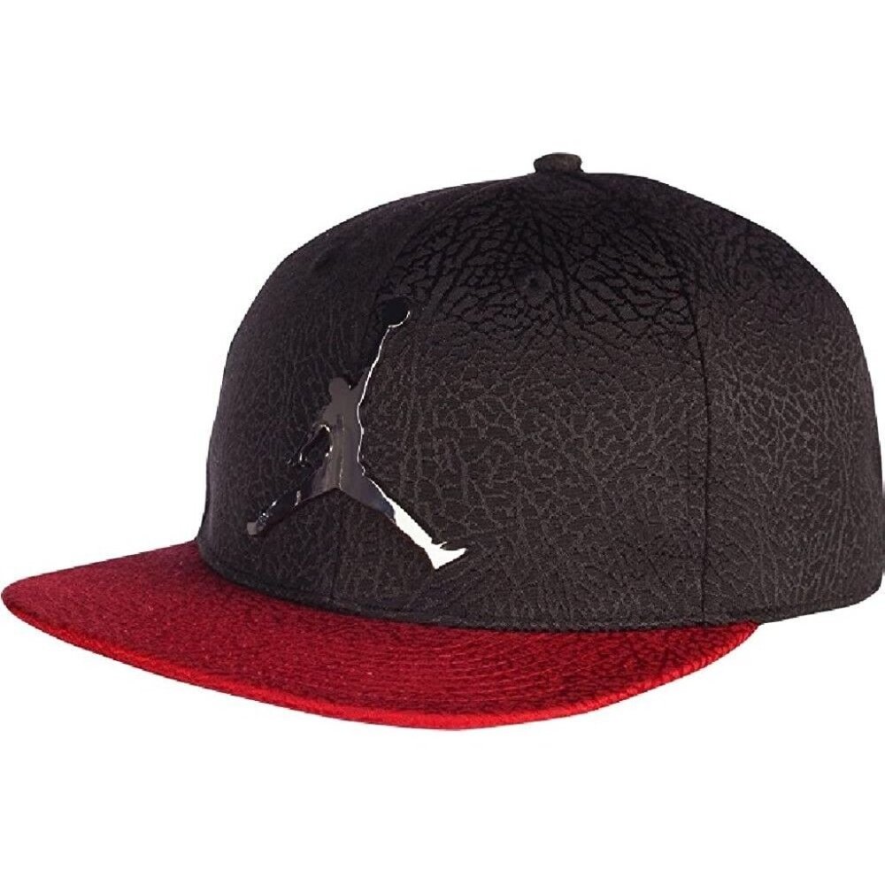 Youth Nike Air Jordan Snapback Hat Retro Elite Elephant Print Black Red Cap